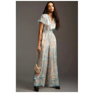 Anthropologie Somerset Floral Silk Organza Jumpsuit Wide Leg  8